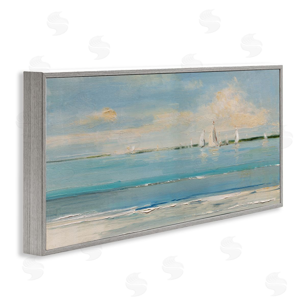 Distant Painterly Sailboats Grey Frame Print Wall Art, Home Decor by Sally Swatland