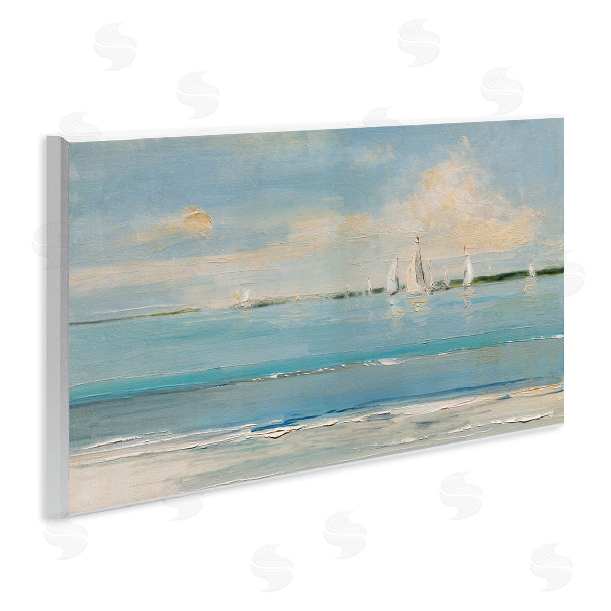 Distant Painterly Sailboats Wood Plaque Wall Art, Home Decor by Sally Swatland