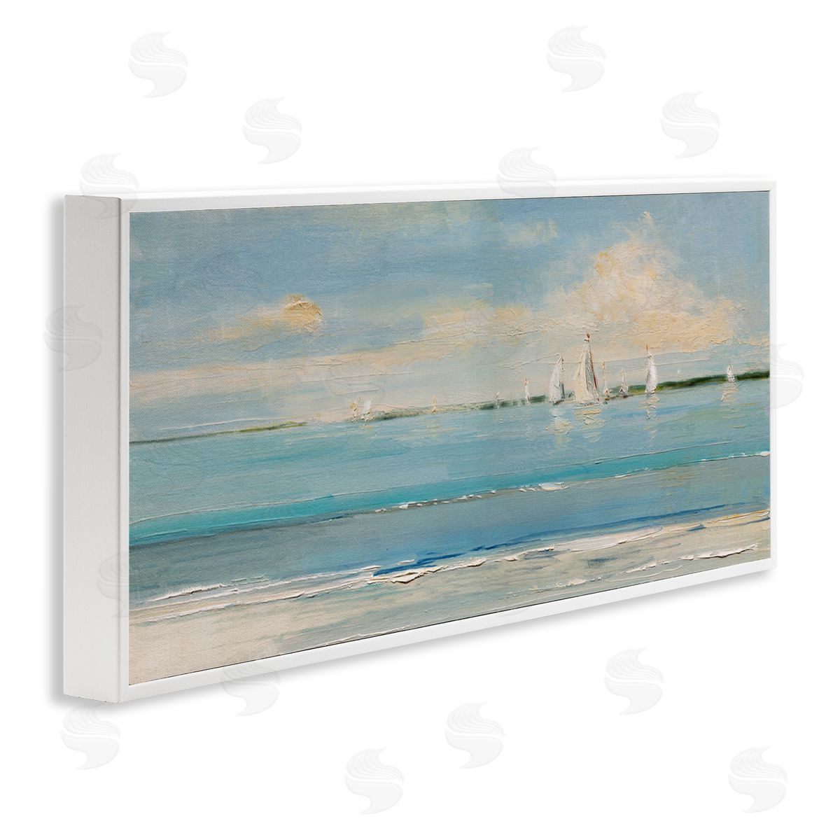 Distant Painterly Sailboats White Frame Print Wall Art, Home Decor by Sally Swatland