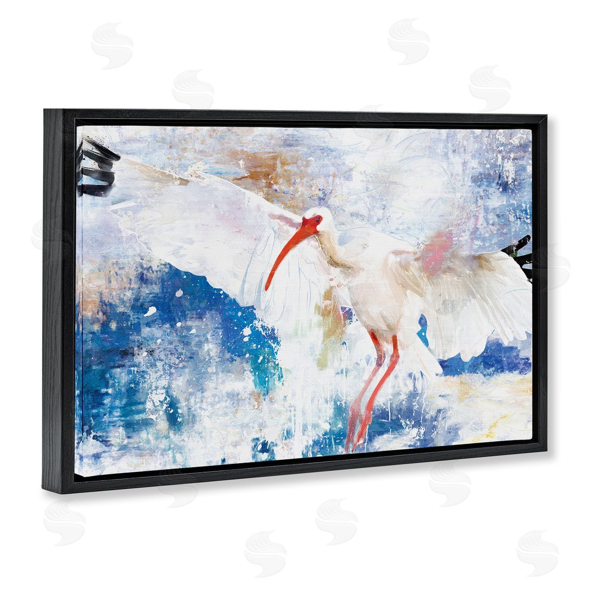 Flying Stork Bird Black Floating Frame Canvas Wall Art, Home Decor by Porter Hastings
