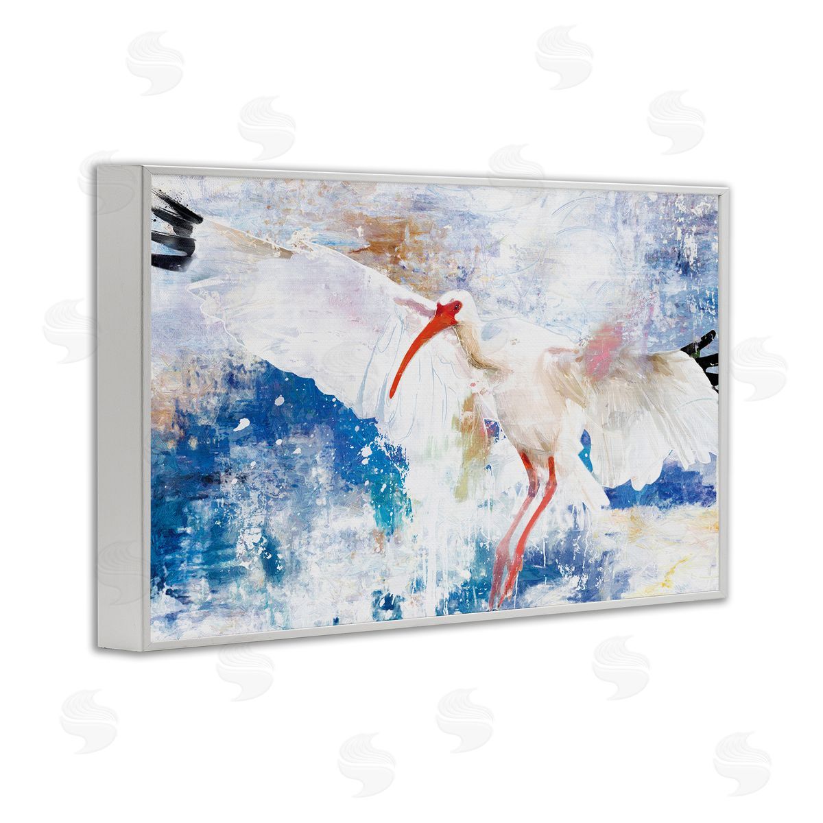 Flying Stork Bird White Frame Print Wall Art, Home Decor by Porter Hastings
