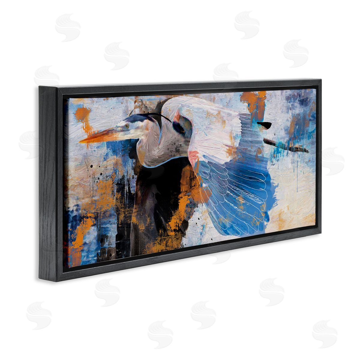 Heron with Abstract Splatter Black Floating Frame Canvas Wall Art, Home Decor by Porter Hastings