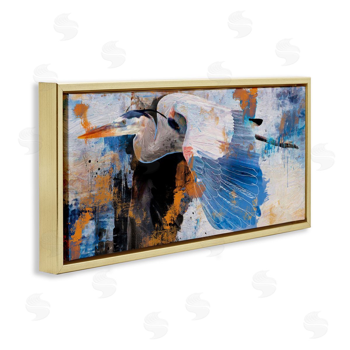 Heron with Abstract Splatter Gold Floating Frame Canvas Wall Art, Home Decor by Porter Hastings