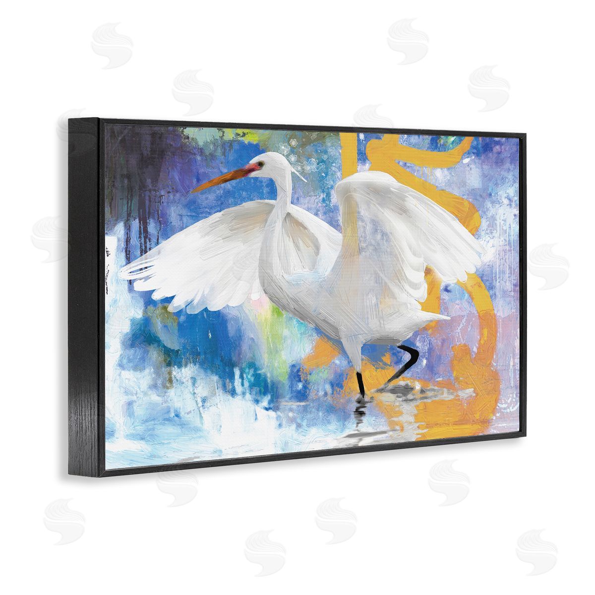 Egret & Abstract Splash Black Frame Print Wall Art, Home Decor by Porter Hastings