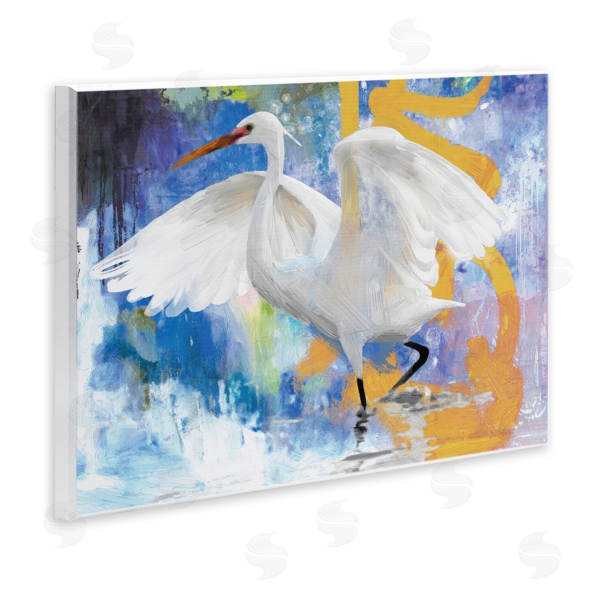 Egret & Abstract Splash Wood Plaque Wall Art, Home Decor by Porter Hastings