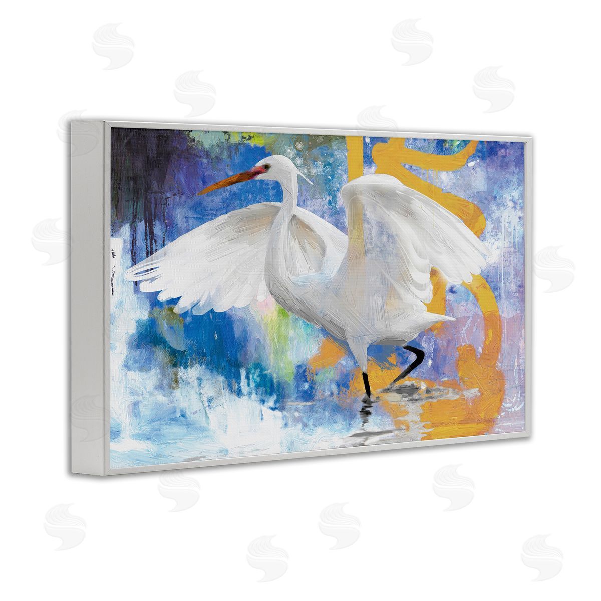 Egret & Abstract Splash White Frame Print Wall Art, Home Decor by Porter Hastings