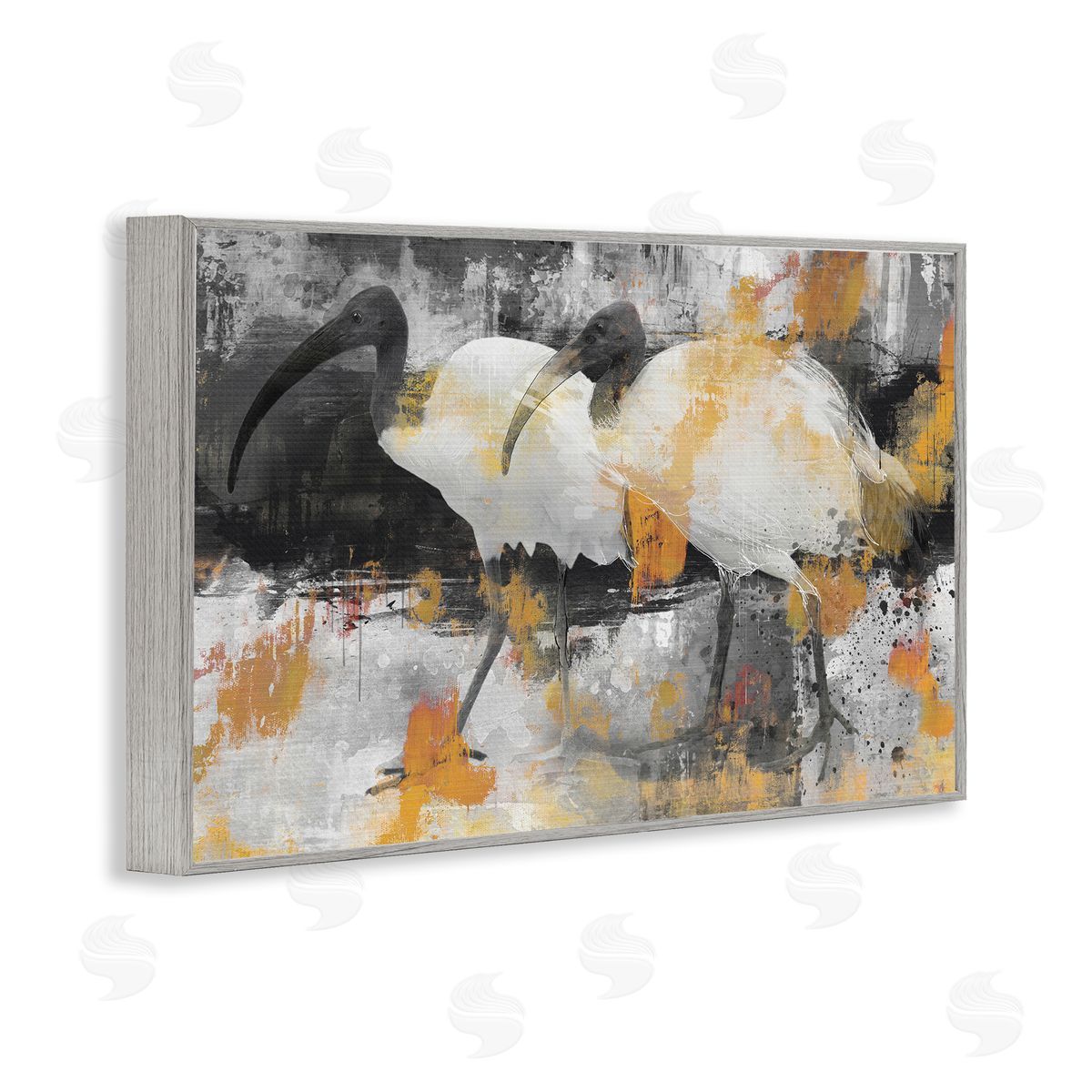 Grey & Yellow Modern Birds Grey Frame Print Wall Art, Home Decor by Porter Hastings