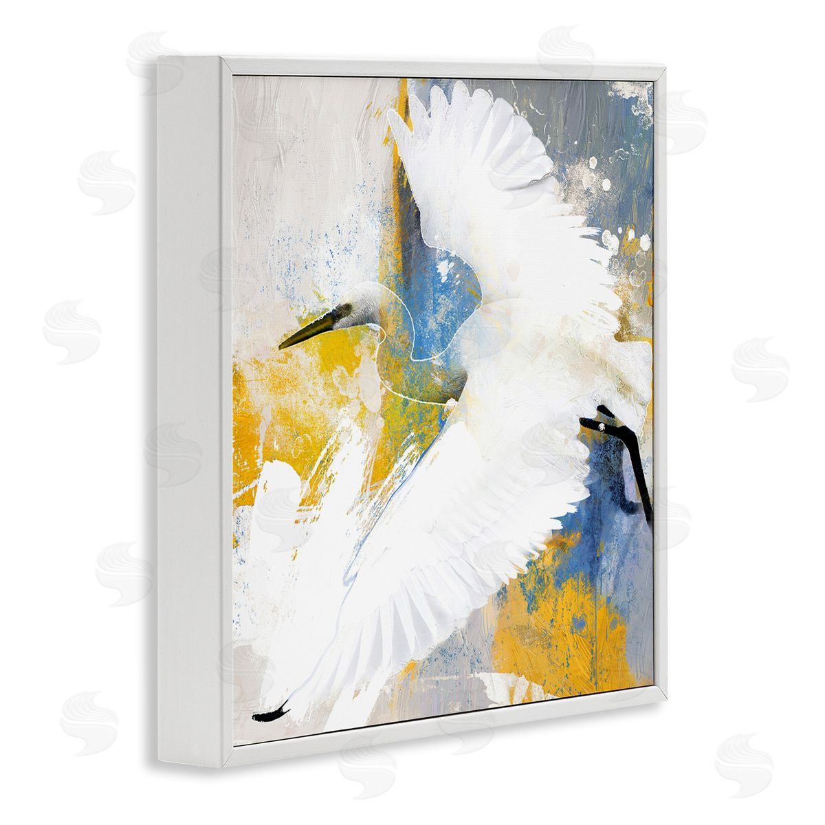 Modern Egret in Flight White Frame Print Wall Art, Home Decor by Porter Hastings