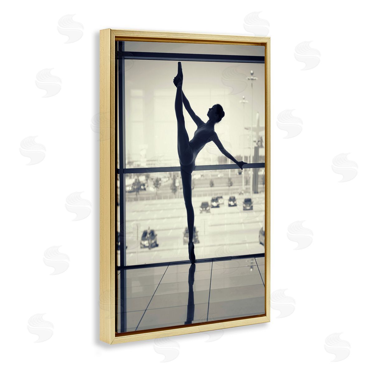 Practicing Ballerina Stance Gold Floating Frame Canvas Wall Art, Home Decor by Incado