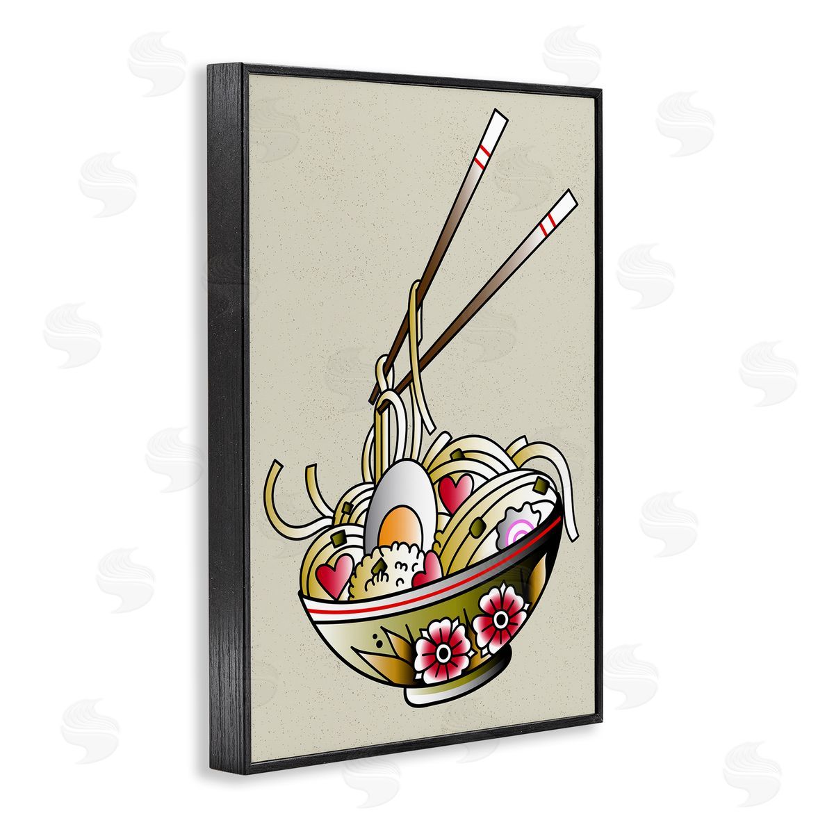 Tattoo Style Ramen Bowl Black Frame Print Wall Art, Home Decor by Incado