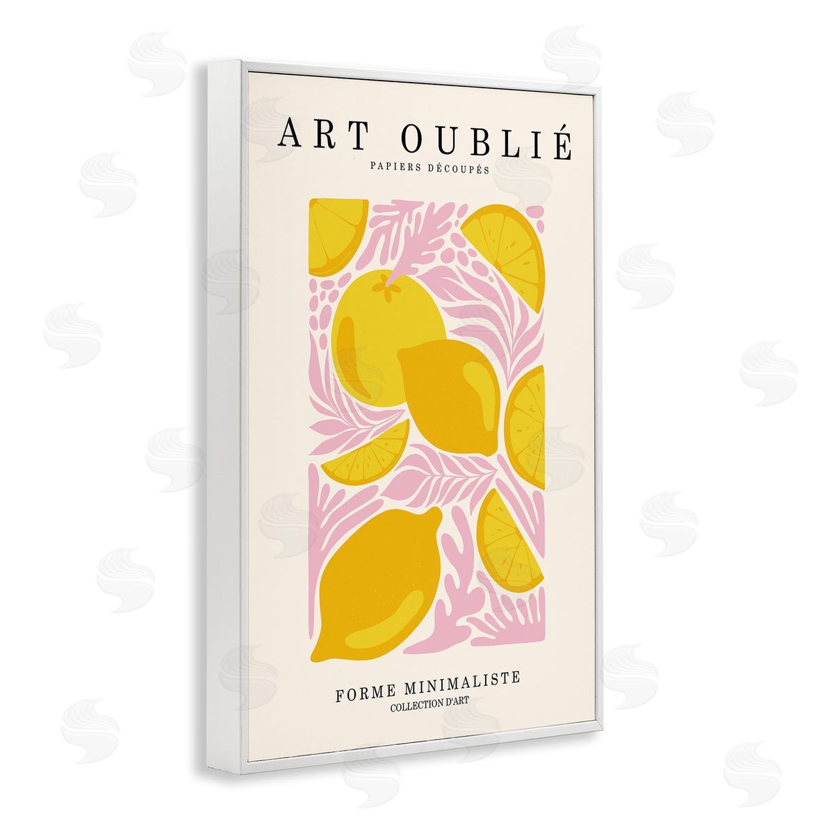 Lemons on Pink Florals White Frame Print Wall Art, Home Decor by Incado
