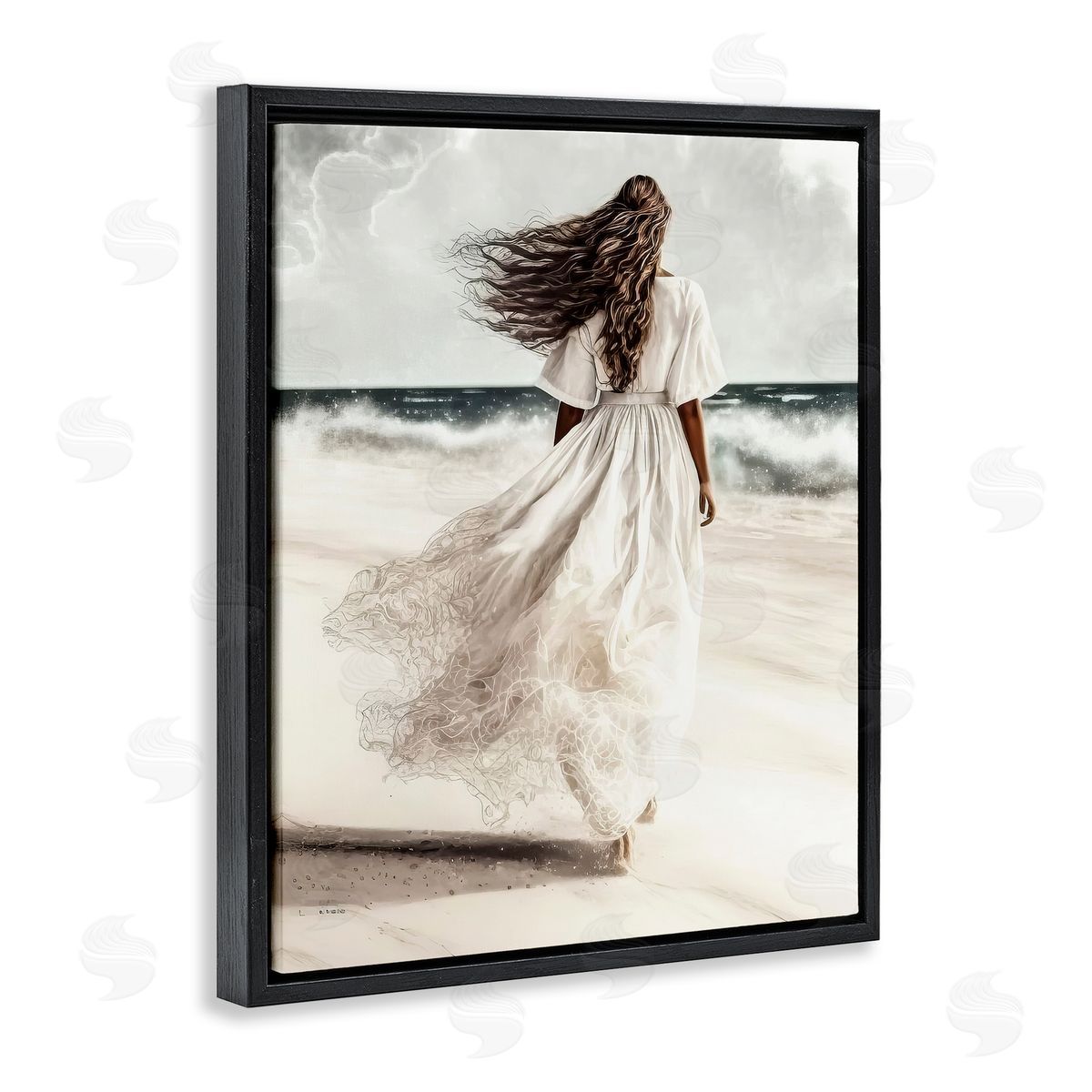 Beach Stroll Sea Spray Black Floating Frame Canvas Wall Art, Home Decor by Incado