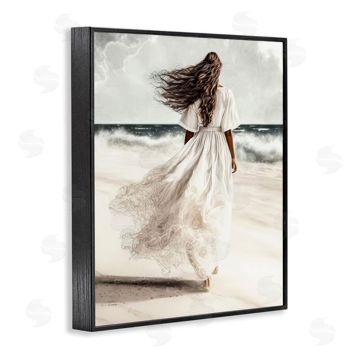 Beach Stroll Sea Spray Black Frame Print Wall Art, Home Decor by Incado