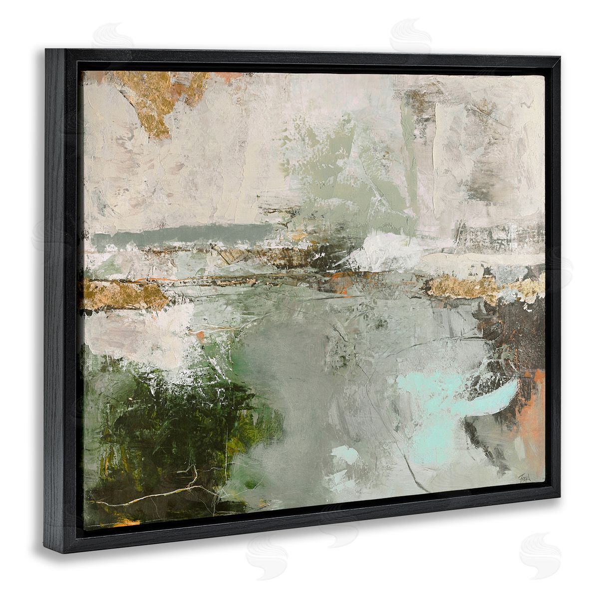 Abstract Seascape Landscape Black Floating Frame Canvas Wall Art, Home Decor by Design Fabrikken
