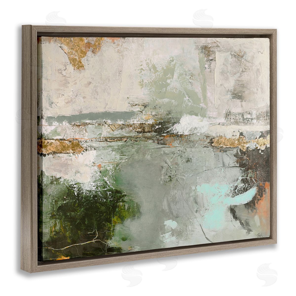 Abstract Seascape Landscape Brown Floating Frame Canvas Wall Art, Home Decor by Design Fabrikken