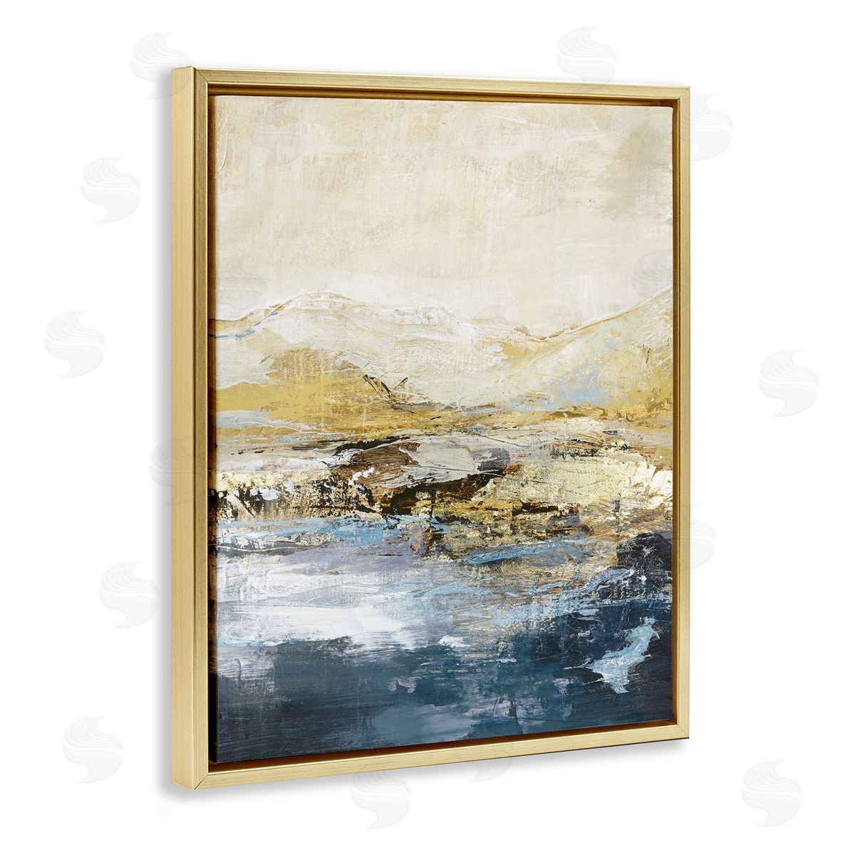 Mountain Lake Abstraction Gold Floating Frame Canvas Wall Art, Home Decor by Design Fabrikken