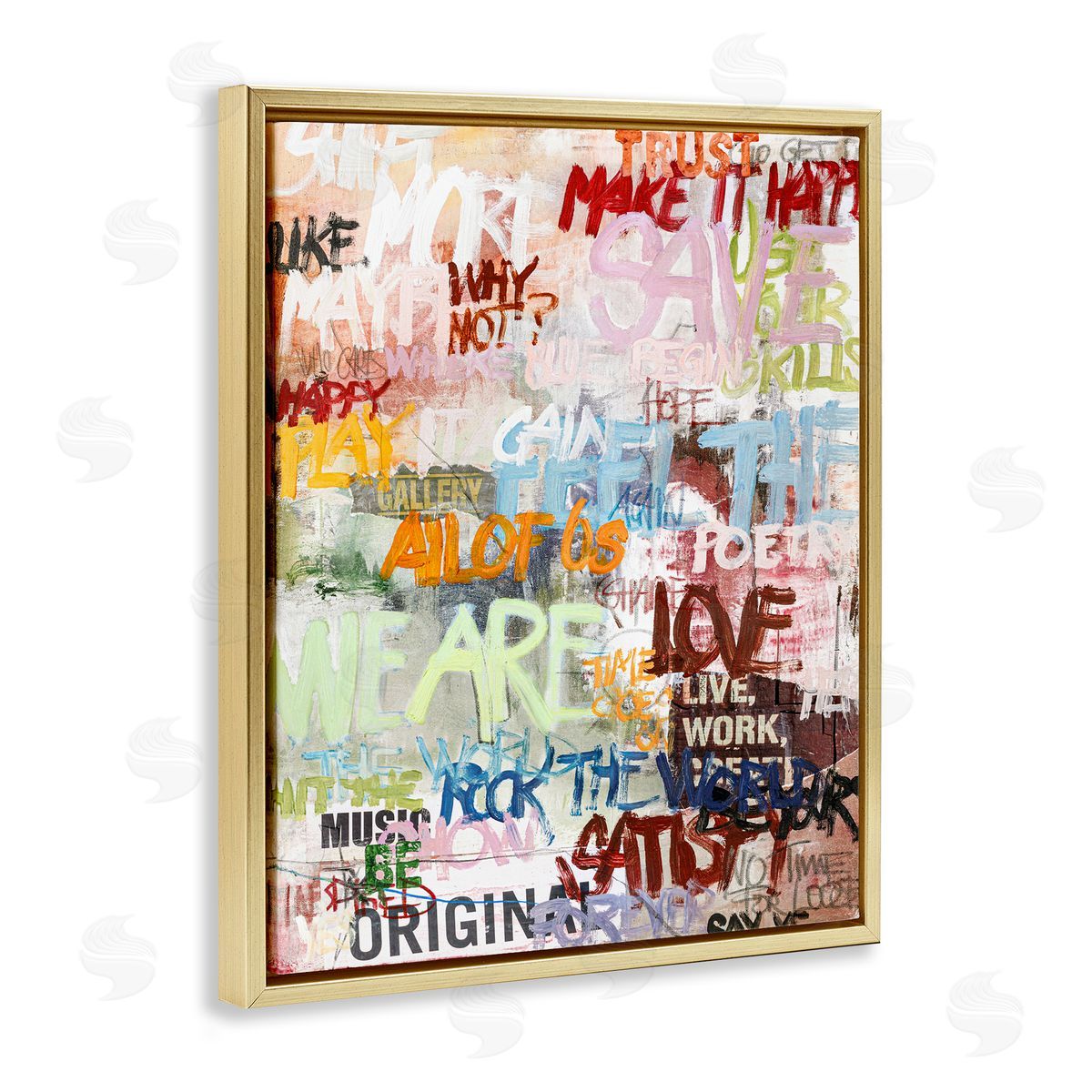 Modern Graffiti Phrases Gold Floating Frame Canvas Wall Art, Home Decor by Design Fabrikken