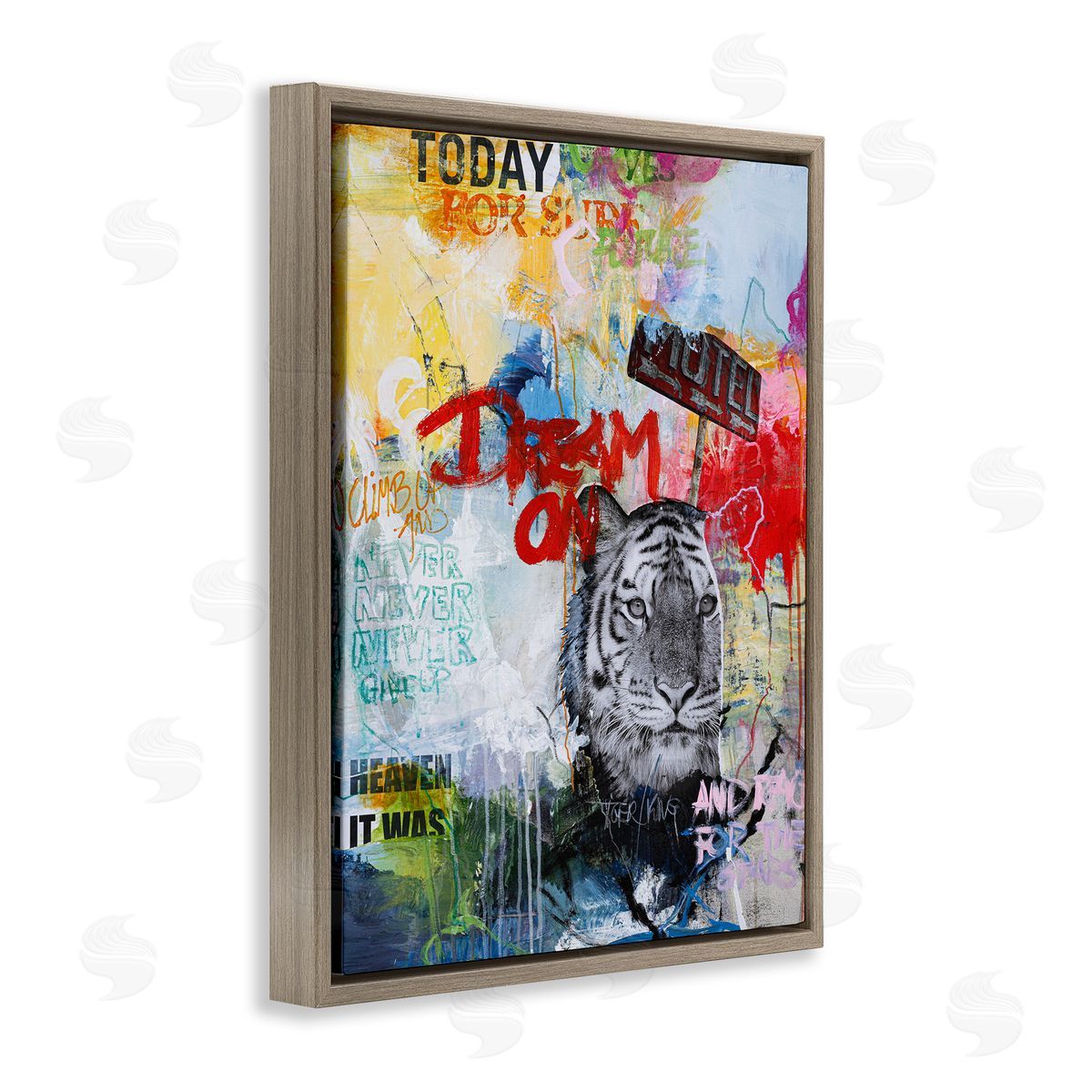 Inspiring Graffiti & Tiger Brown Floating Frame Canvas Wall Art, Home Decor by Design Fabrikken