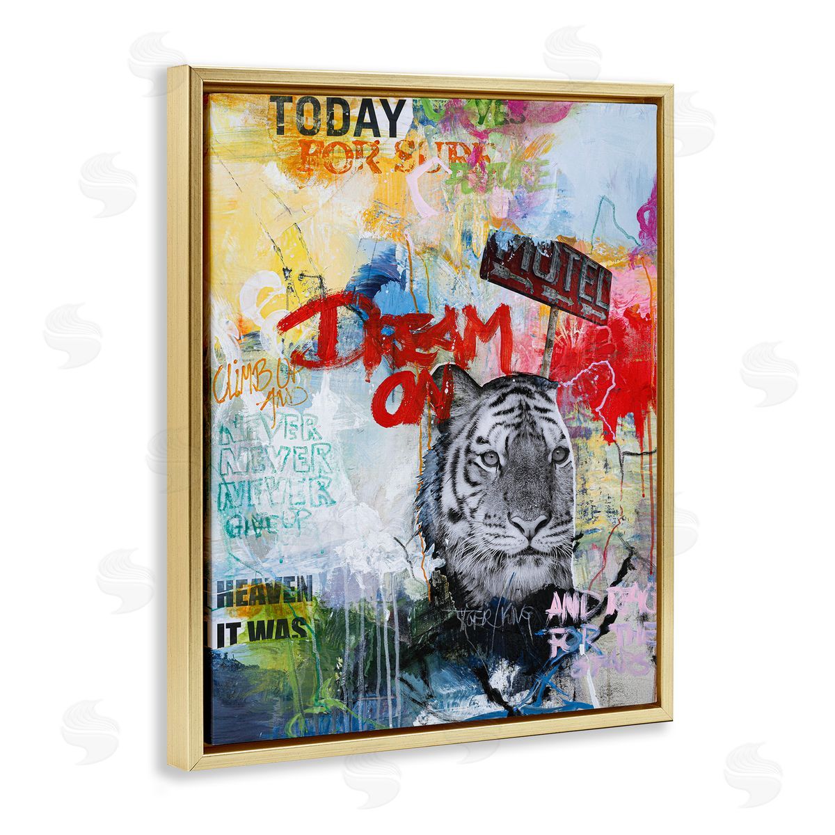 Inspiring Graffiti & Tiger Gold Floating Frame Canvas Wall Art, Home Decor by Design Fabrikken