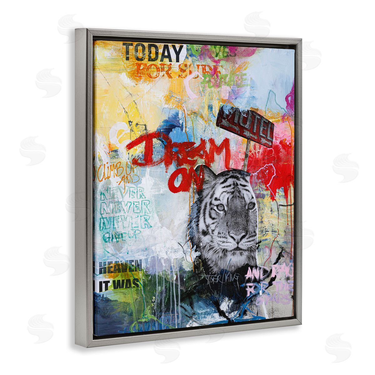Inspiring Graffiti & Tiger Grey Floating Frame Canvas Wall Art, Home Decor by Design Fabrikken