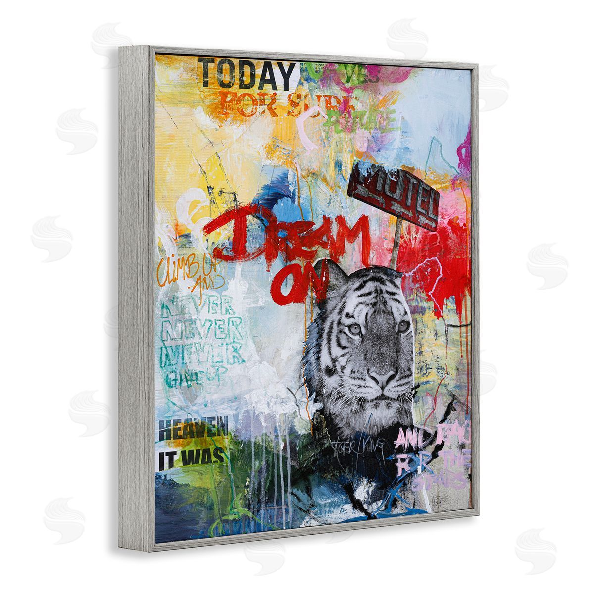 Inspiring Graffiti & Tiger Grey Frame Print Wall Art, Home Decor by Design Fabrikken