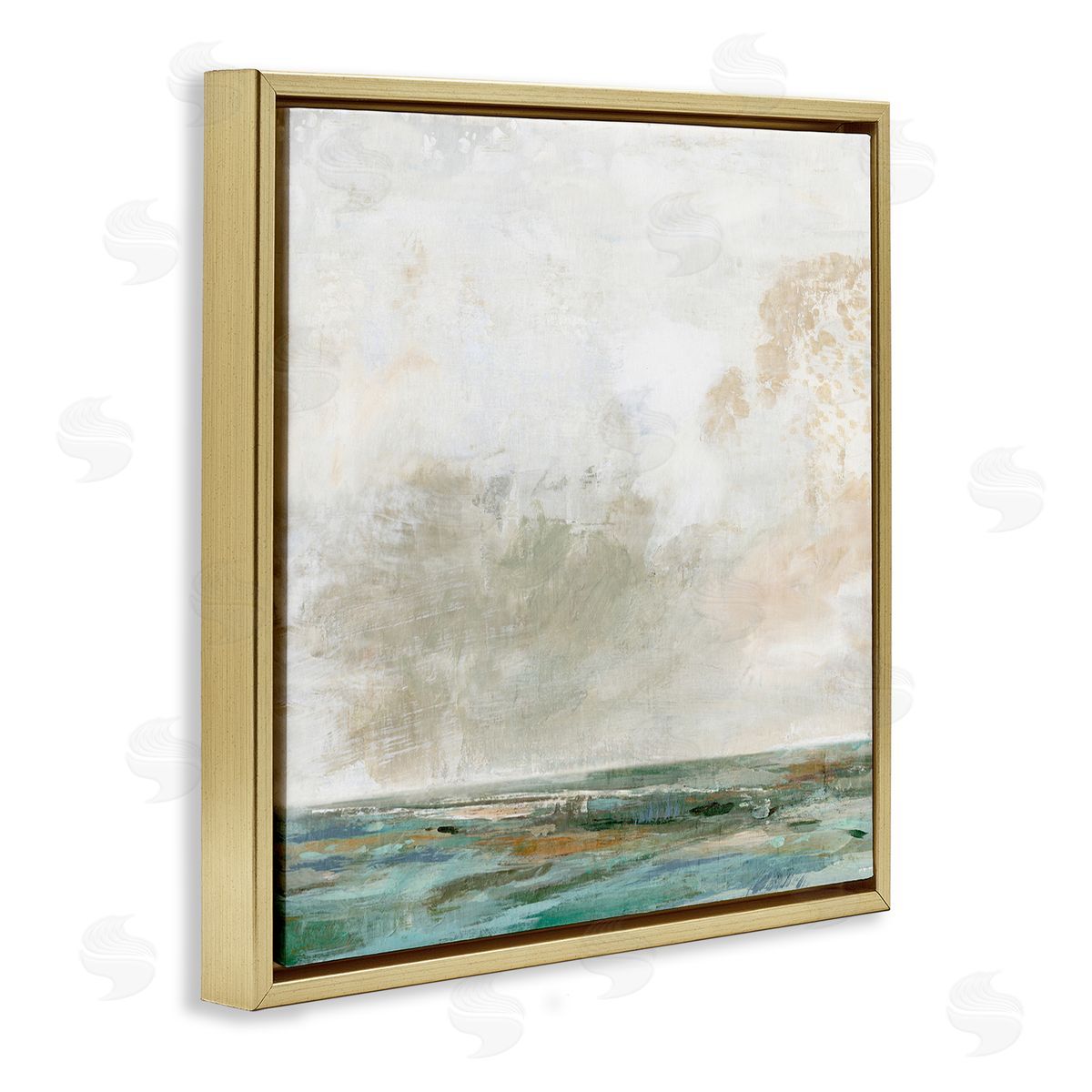 Rustic Seascape Neutrals Gold Floating Frame Canvas Wall Art, Home Decor by Suzanne Nicoll