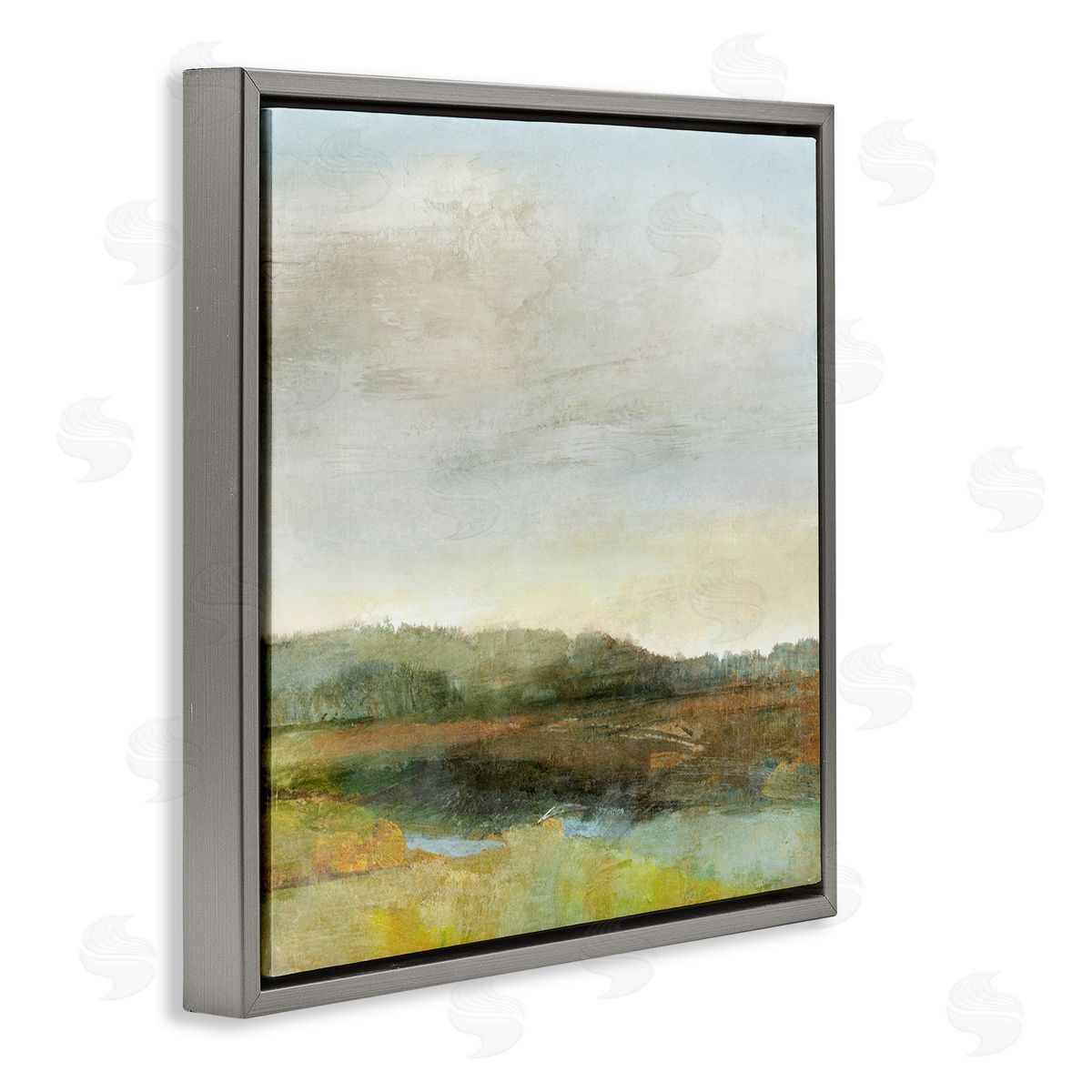 Warm Summer Meadow Hills Grey Floating Frame Canvas Wall Art, Home Decor by Suzanne Nicoll