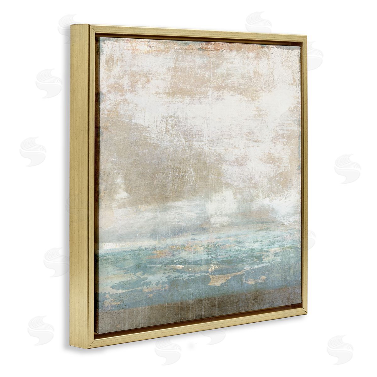 Rustic Blue Beige Ombre Gold Floating Frame Canvas Wall Art, Home Decor by Suzanne Nicoll