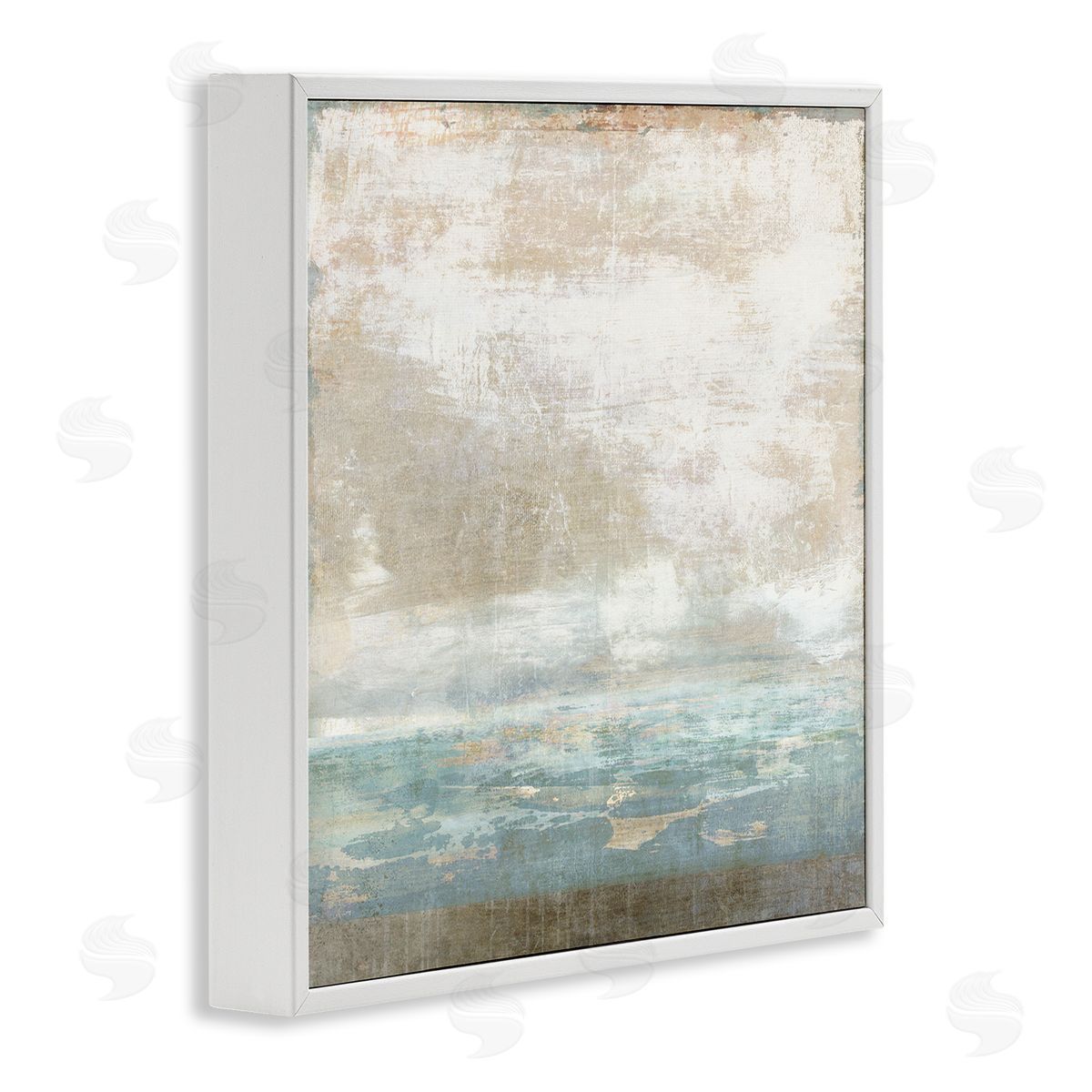 Rustic Blue Beige Ombre White Frame Print Wall Art, Home Decor by Suzanne Nicoll