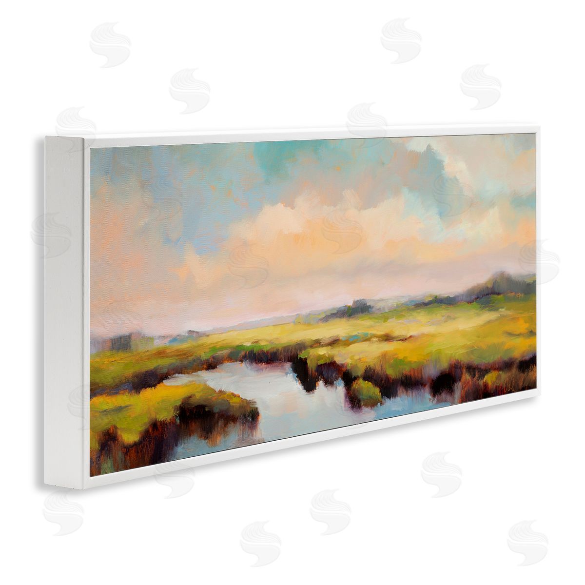 Sunrise over Rural Stream White Frame Print Wall Art, Home Decor by Odile