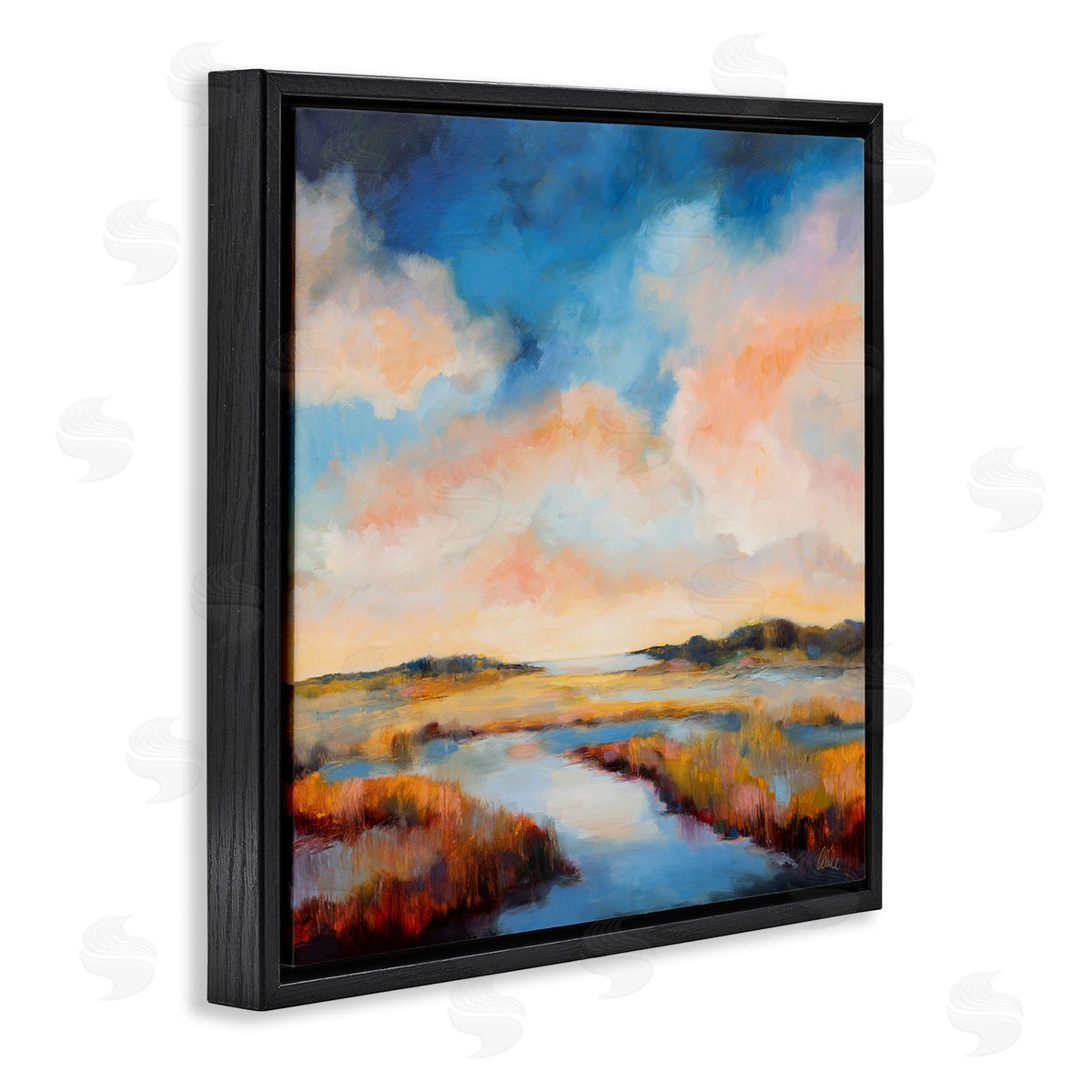 Sun Bleached Stream Black Floating Frame Canvas Wall Art, Home Decor by Odile