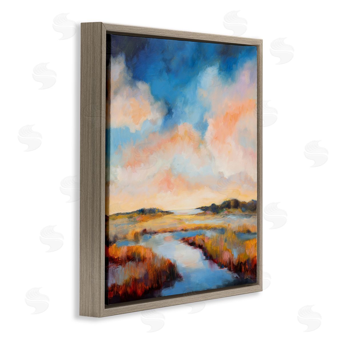 Sun Bleached Stream Brown Floating Frame Canvas Wall Art, Home Decor by Odile