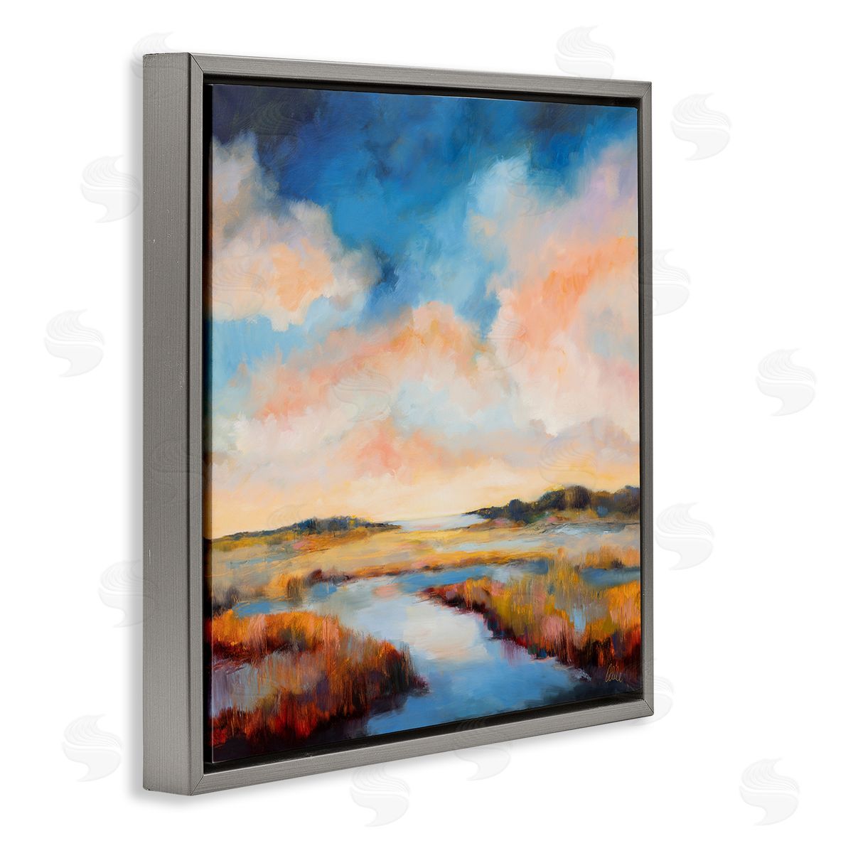 Sun Bleached Stream Grey Floating Frame Canvas Wall Art, Home Decor by Odile