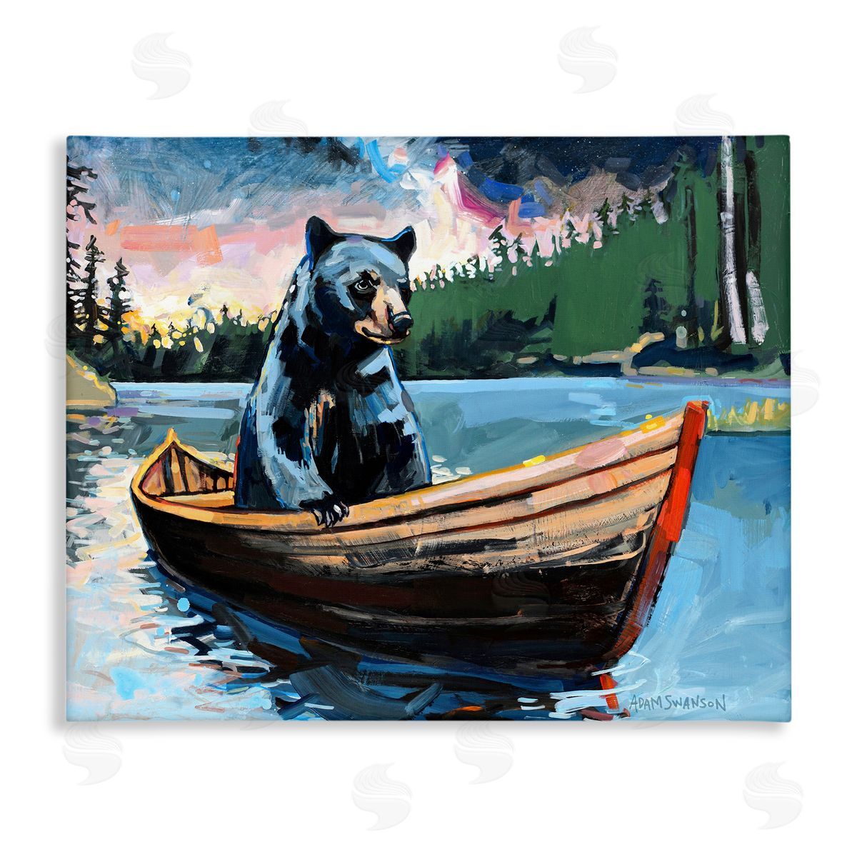 Boating Black Bear Canvas Wall Art, Home Decor by Adam Swanson