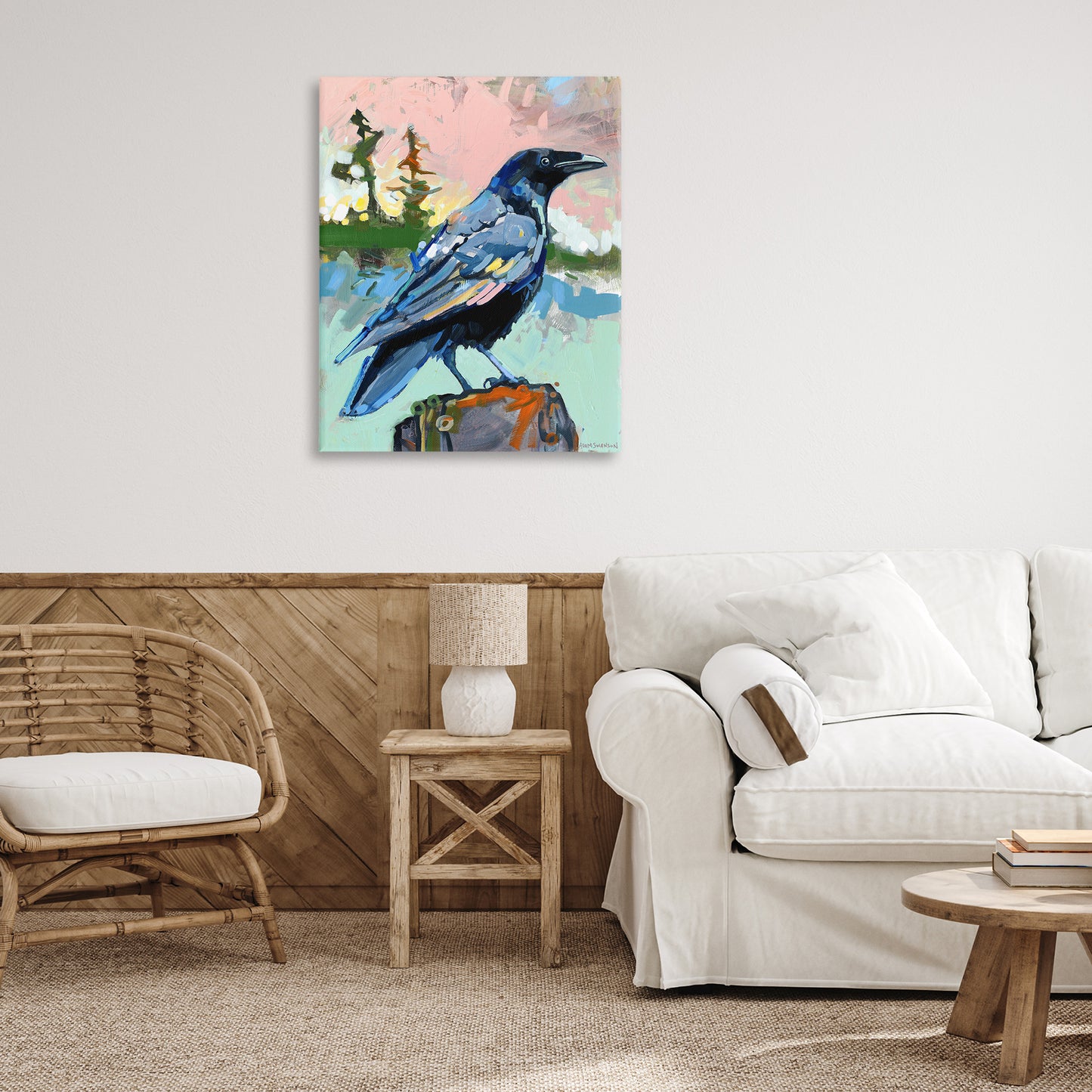 Modern Crow Portrait Canvas Wall Art in Room, Home Decor by Adam Swanson