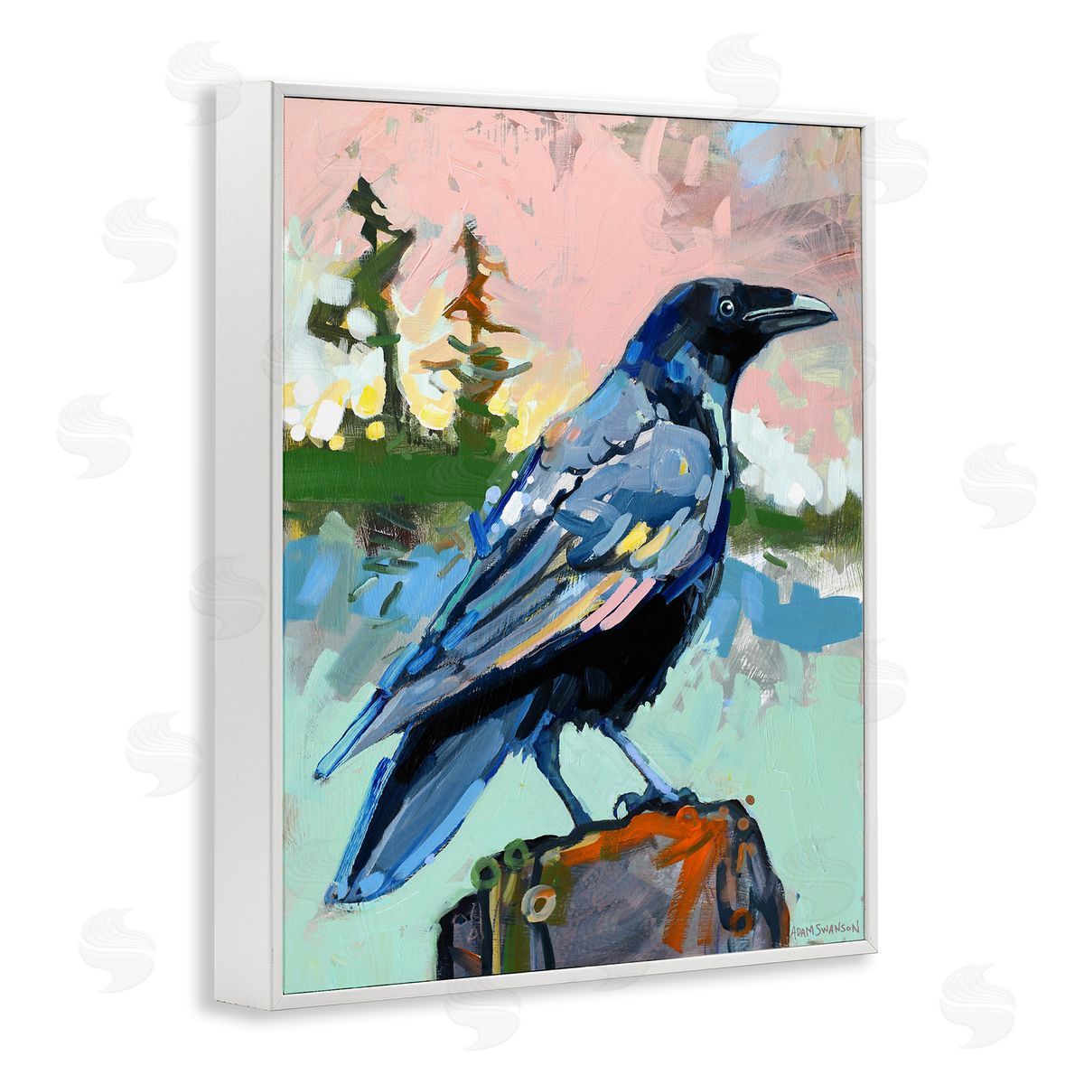 Modern Crow Portrait White Frame Print Wall Art, Home Decor by Adam Swanson
