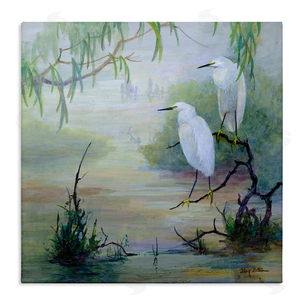 Egrets & Marshland Edge Canvas Wall Art, Home Decor by Floy Zittin