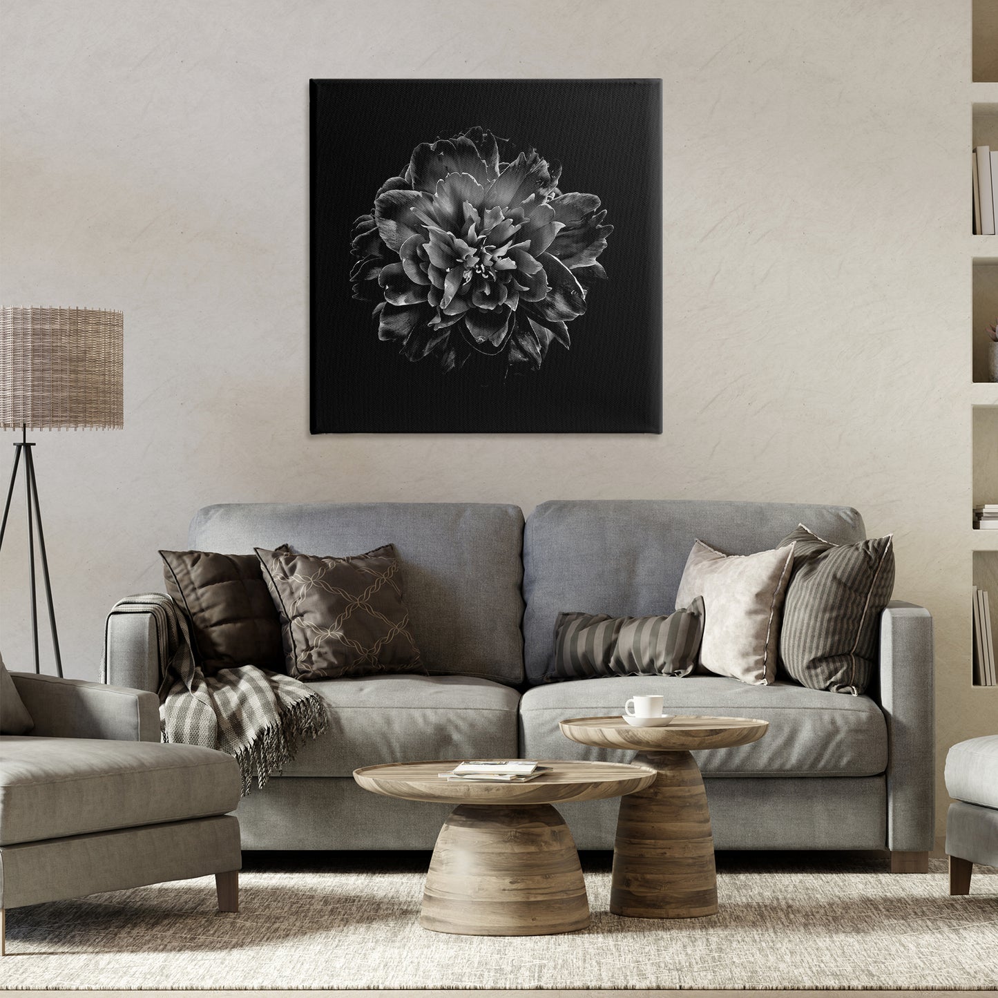 Dark Carnation on Black Canvas Wall Art in Room, Home Decor by Brian Carson