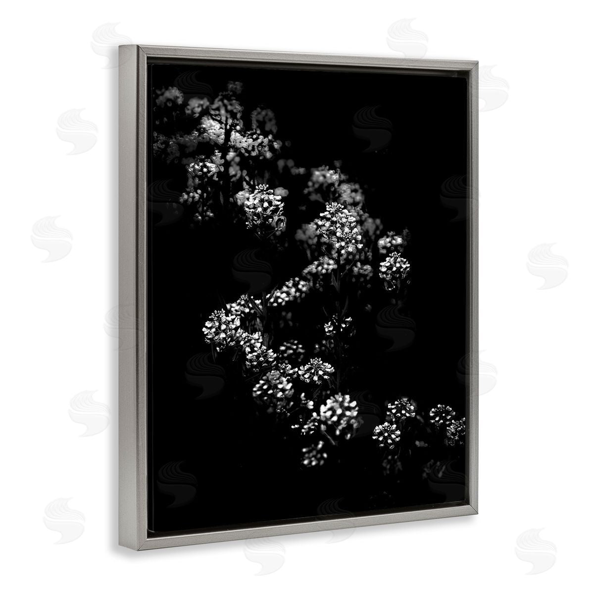 Curved Blossom Line Grey Floating Frame Canvas Wall Art, Home Decor by Brian Carson