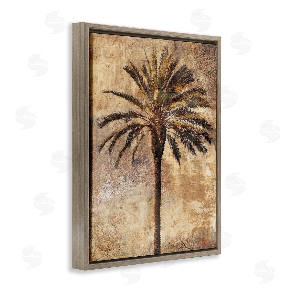 Distressed Palm Tree Brown Floating Frame Canvas Wall Art, Home Decor by Dan Sproul