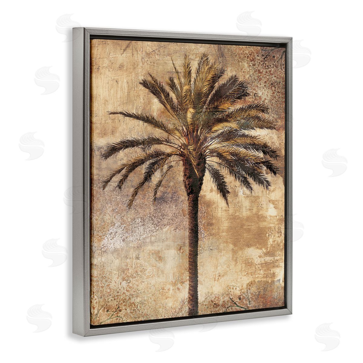 Distressed Palm Tree Grey Floating Frame Canvas Wall Art, Home Decor by Dan Sproul