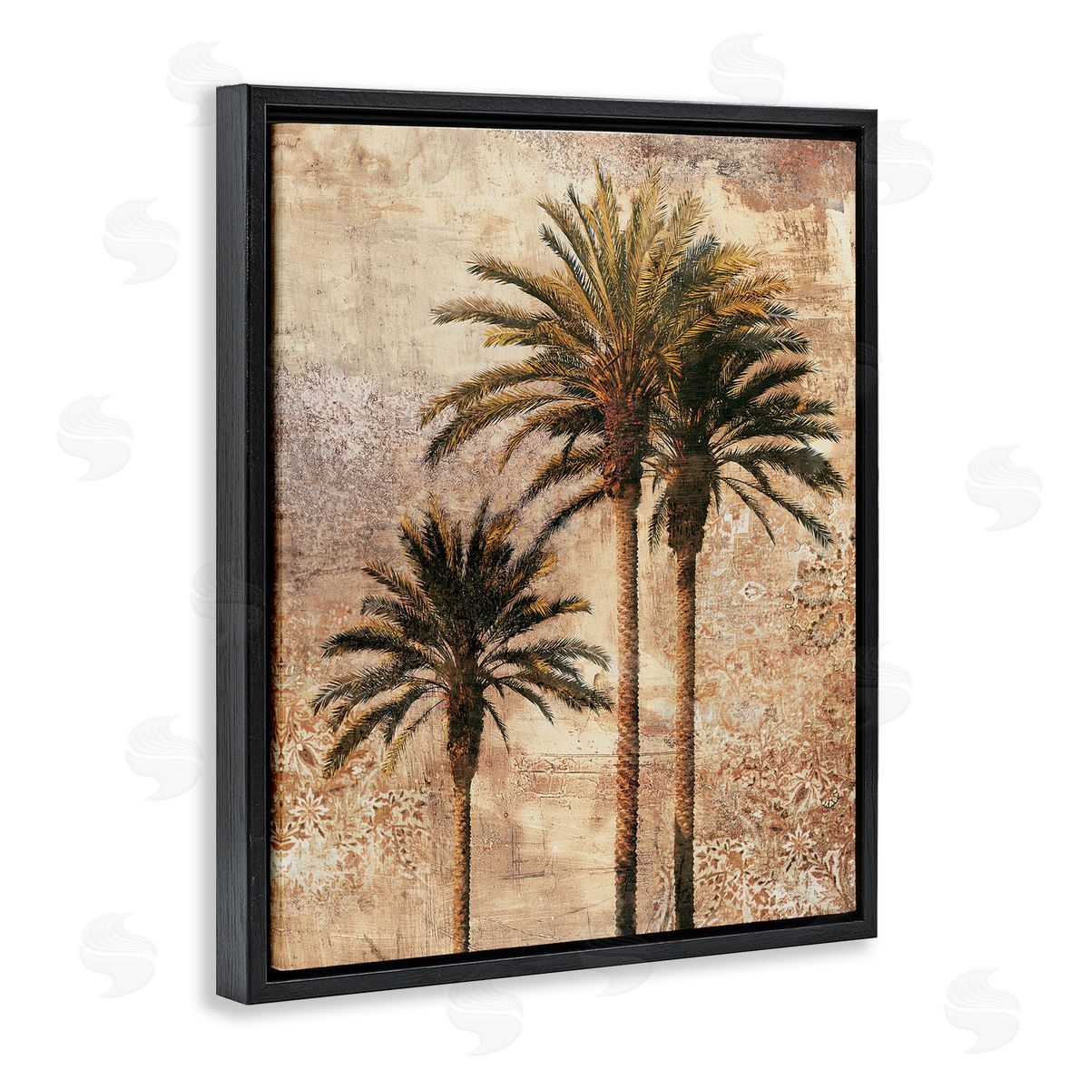 Rustic Vintage Palms Black Floating Frame Canvas Wall Art, Home Decor by Elizabeth Wright