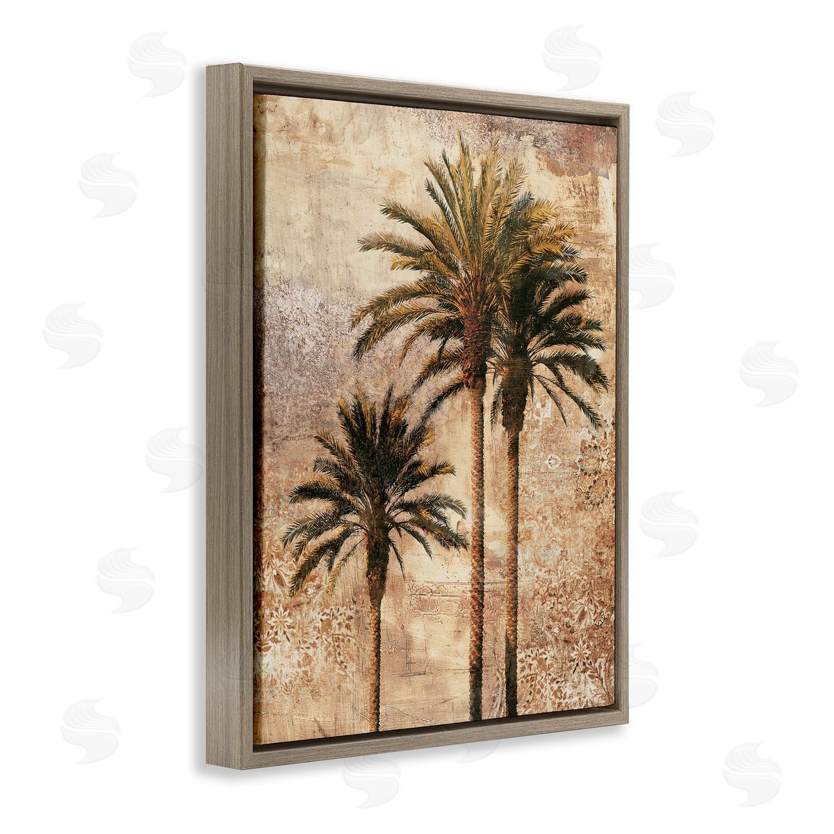 Rustic Vintage Palms Brown Floating Frame Canvas Wall Art, Home Decor by Elizabeth Wright