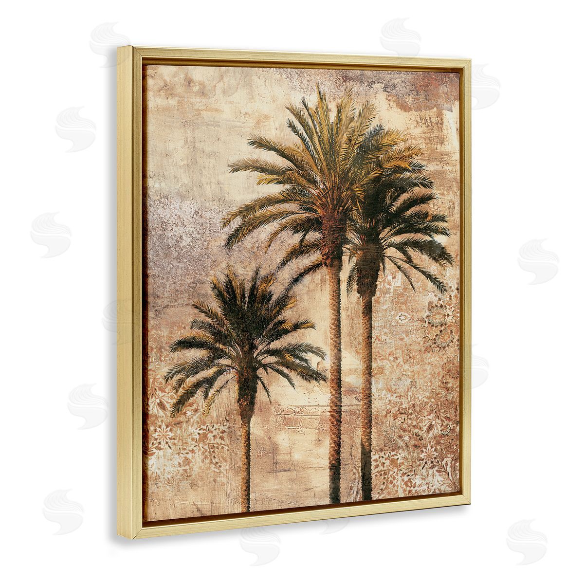 Rustic Vintage Palms Gold Floating Frame Canvas Wall Art, Home Decor by Elizabeth Wright