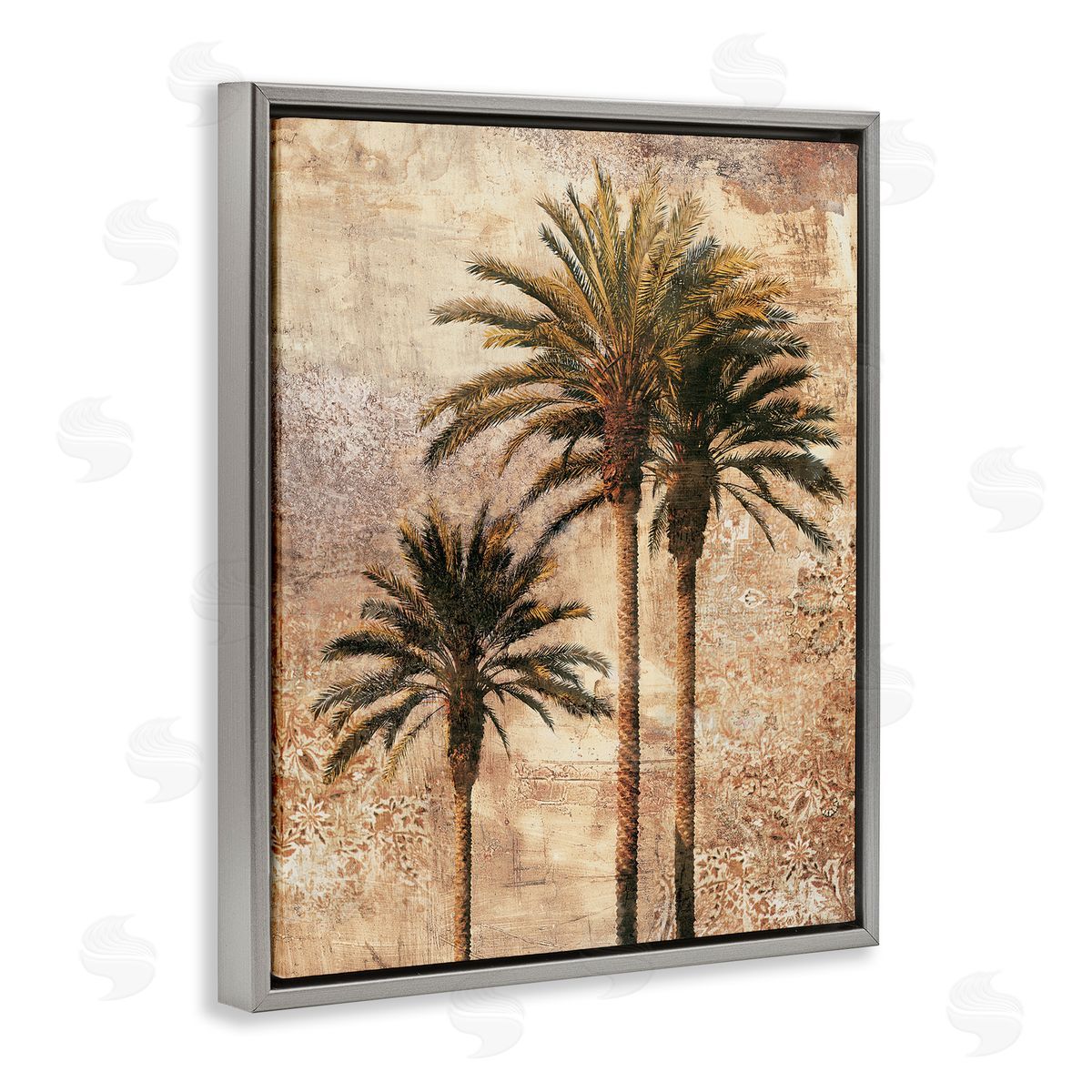 Rustic Vintage Palms Grey Floating Frame Canvas Wall Art, Home Decor by Elizabeth Wright