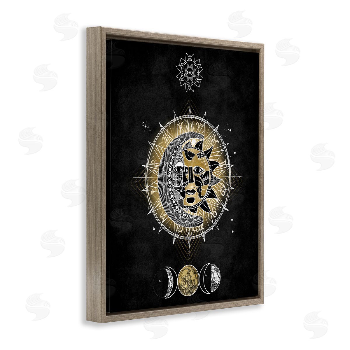 Lunar & Solar Fractal Brown Floating Frame Canvas Wall Art, Home Decor by Oliver Jeffries