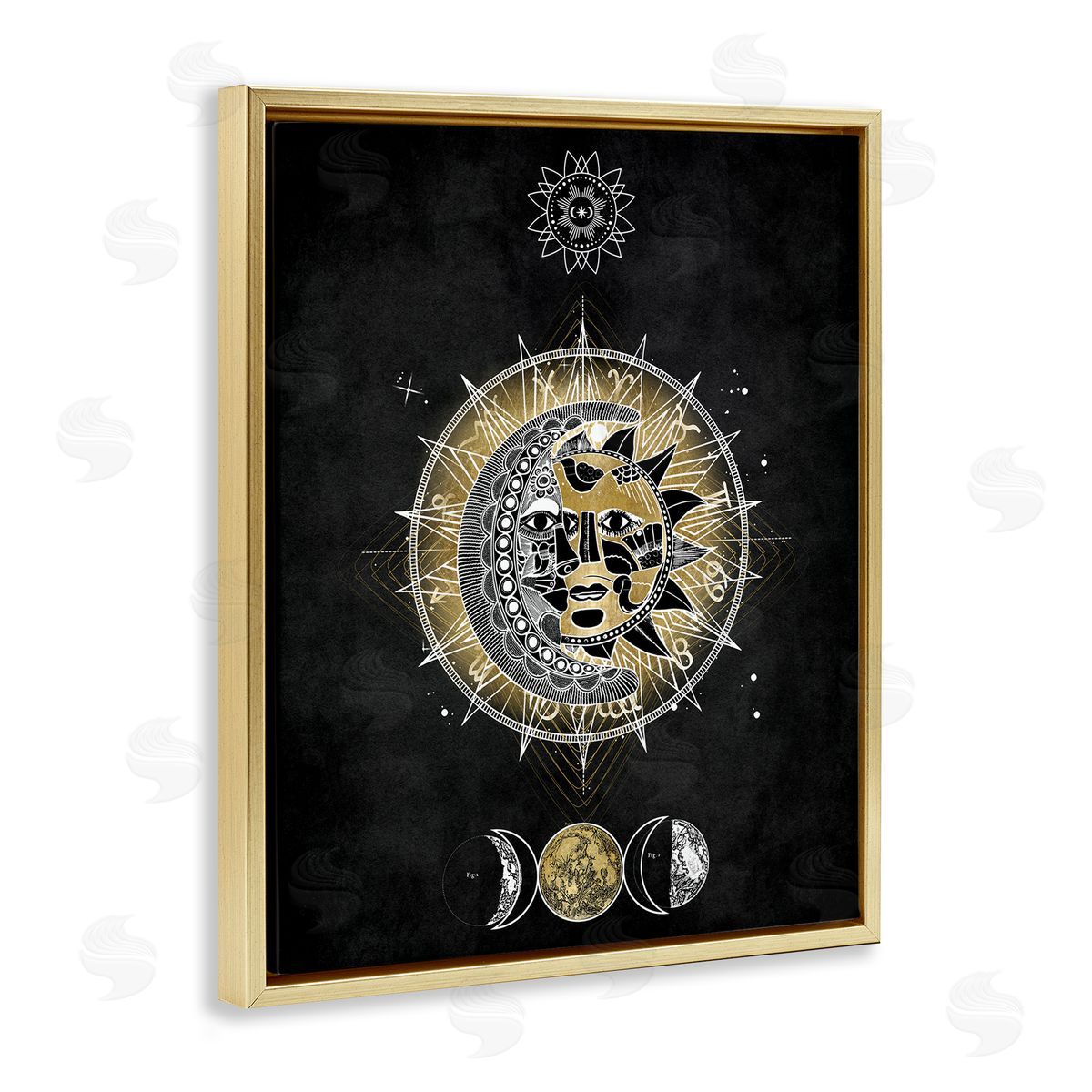 Lunar & Solar Fractal Gold Floating Frame Canvas Wall Art, Home Decor by Oliver Jeffries