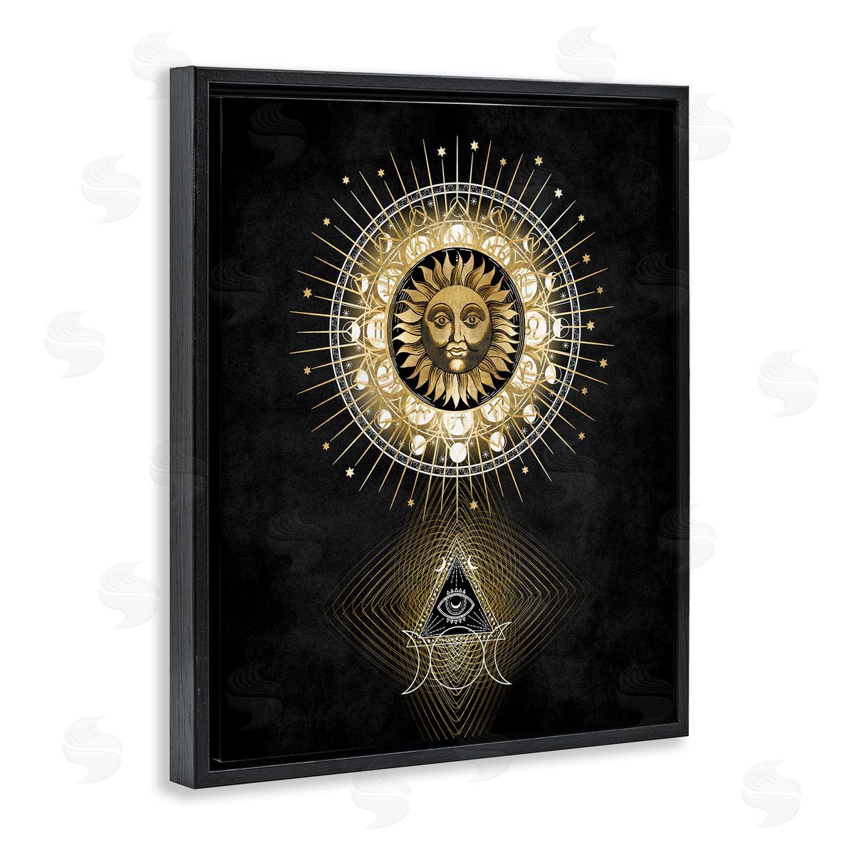 Astral Symbols & Sun Black Floating Frame Canvas Wall Art, Home Decor by Oliver Jeffries