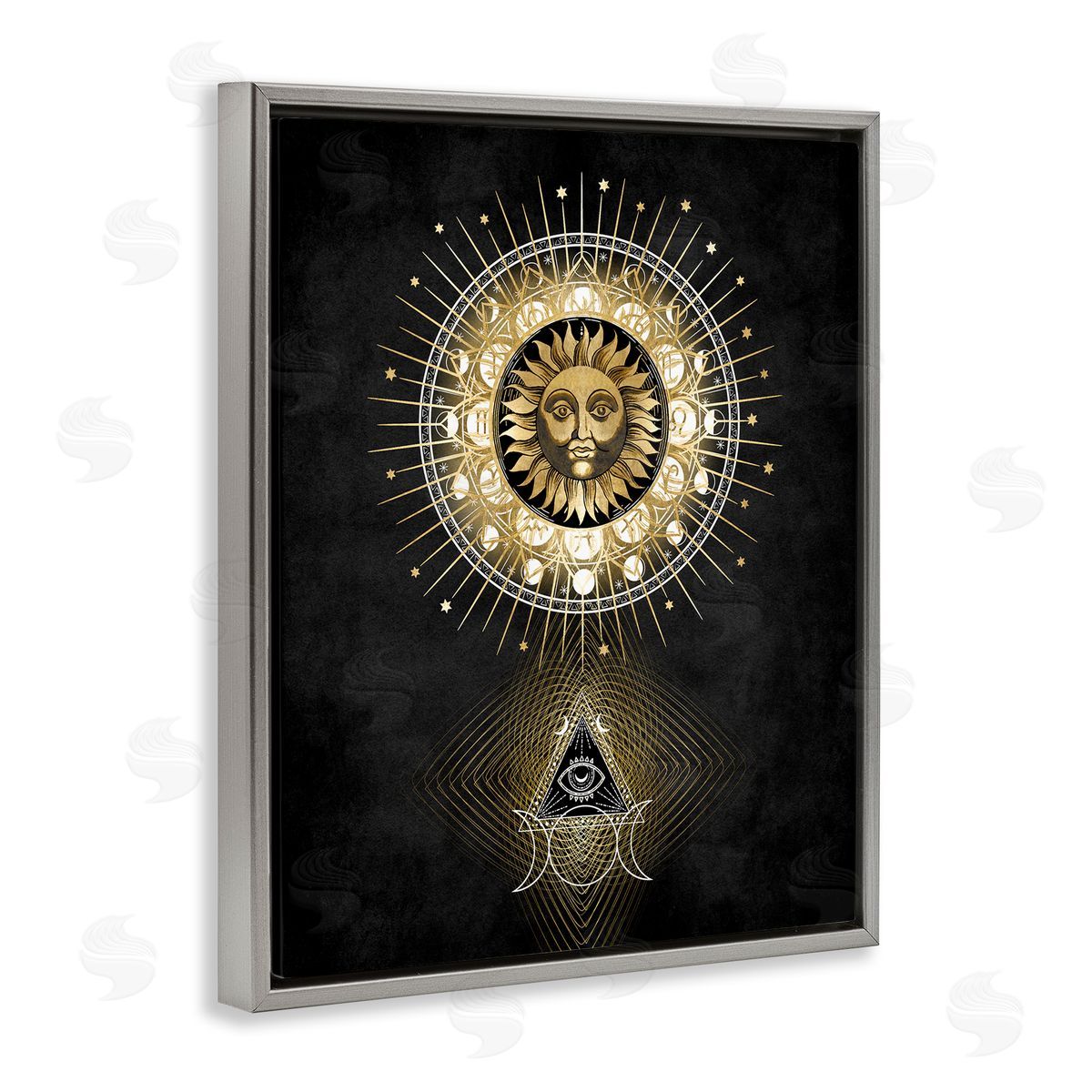 Astral Symbols & Sun Grey Floating Frame Canvas Wall Art, Home Decor by Oliver Jeffries