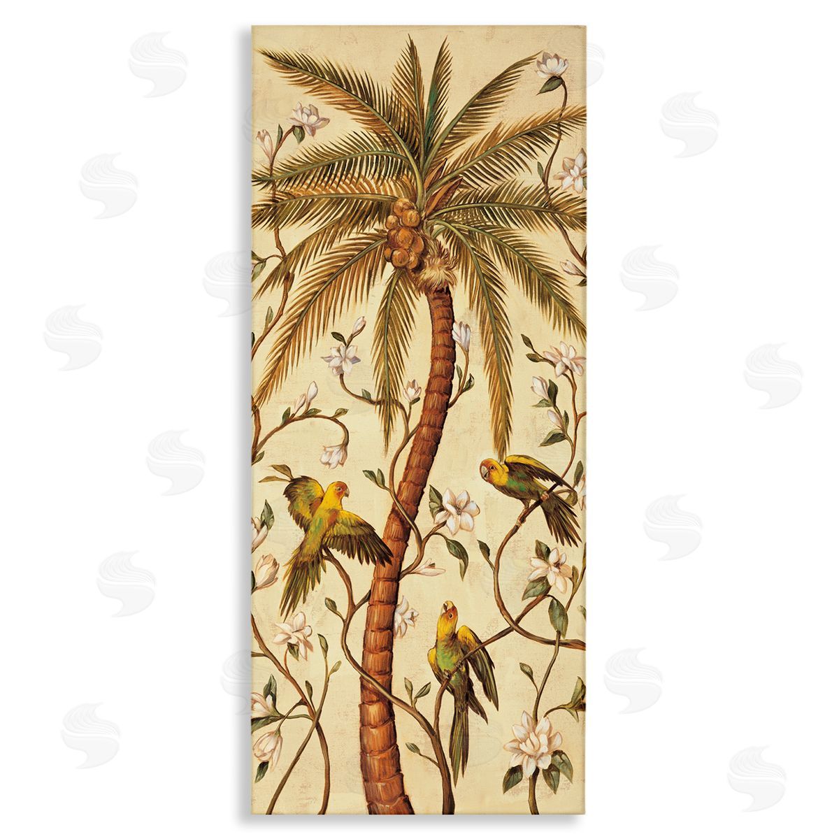 Parrots & Curvy Palm Tree Canvas Wall Art, Home Decor by Rodolfo Jimenez